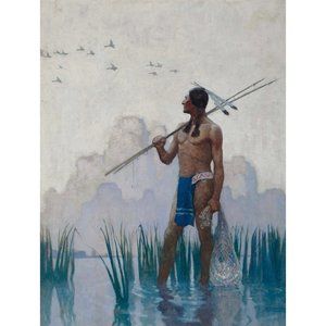 Native American Indian Man Overlooking the Pond